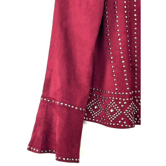 Rockin G Women Maroon Jacket Studded Moto Faux Suede Full Zip Bell Sleeve Sz L - Picture 8 of 12